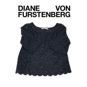Diane Von Furstenberg Navy Lace Top. Sz M